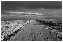 Primitive road under dark sky. New Mexico, USA (black and white)