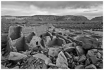 Great house, Pueblo Bonito. Chaco Culture National Historic Park, New Mexico, USA (black and white)