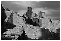 Walls at sunset, Pueblo Bonito. Chaco Culture National Historic Park, New Mexico, USA ( black and white)