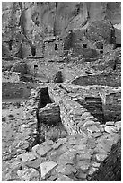 Ancient Pueblo Bonito ruins. Chaco Culture National Historic Park, New Mexico, USA (black and white)