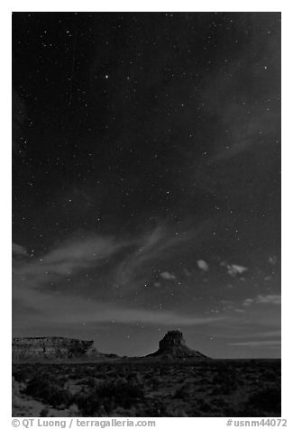 Stars over Fajada Butte. Chaco Culture National Historic Park, New Mexico, USA (black and white)