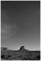 Star trails over Fajada Butte. Chaco Culture National Historic Park, New Mexico, USA (black and white)