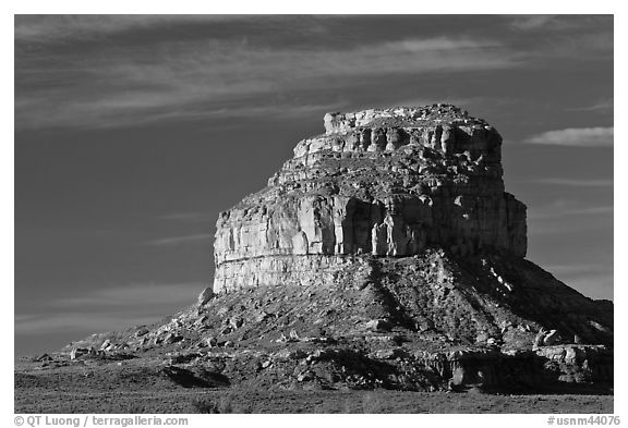 Fajada Butte, early morning. Chaco Culture National Historic Park, New Mexico, USA (black and white)