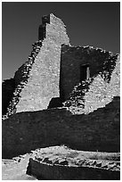 Brick walls, Pueblo Bonito. Chaco Culture National Historic Park, New Mexico, USA (black and white)