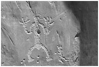 Carved rock figures of a man. Chaco Culture National Historic Park, New Mexico, USA (black and white)