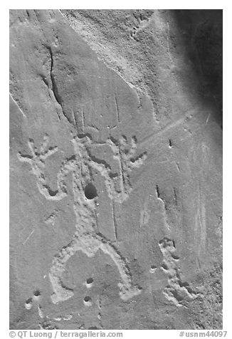 Rock graphics of a man. Chaco Culture National Historic Park, New Mexico, USA (black and white)