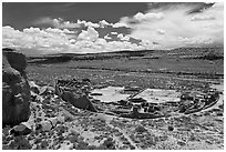 Pueblo Bonito from above. Chaco Culture National Historic Park, New Mexico, USA (black and white)