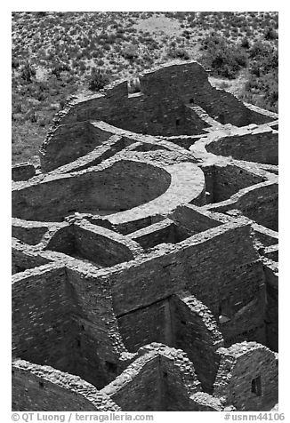 Rooms of Pueblo Bonito seen from above. Chaco Culture National Historic Park, New Mexico, USA