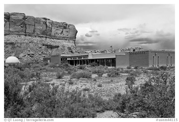 Visitor center. Chaco Culture National Historic Park, New Mexico, USA (black and white)