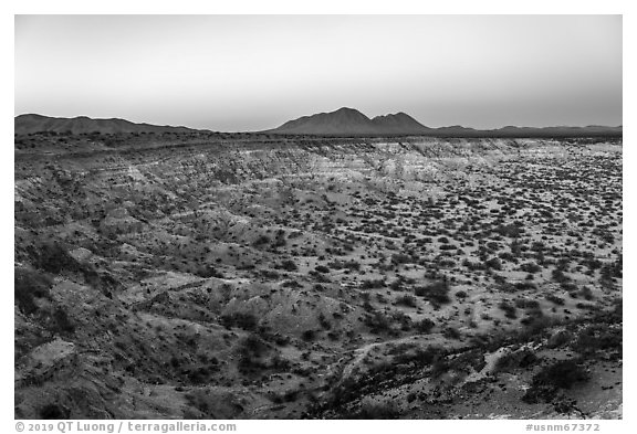 Kilbourne Hole and Cox Peaks at dawn. Organ Mountains Desert Peaks National Monument, New Mexico, USA (black and white)