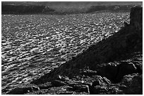 Basalt rocks and crater rim, Kilbourne Hole. Organ Mountains Desert Peaks National Monument, New Mexico, USA ( black and white)