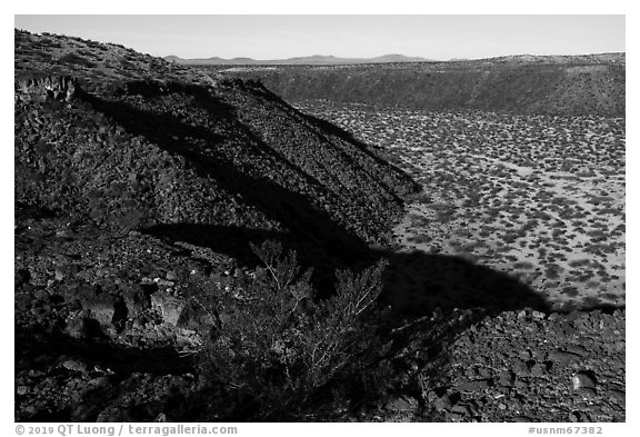 Kilbourne Hole maar crater. Organ Mountains Desert Peaks National Monument, New Mexico, USA (black and white)