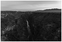 Rio Grande Gorge and Sangre de Cristo Mountains at dawn. Rio Grande Del Norte National Monument, New Mexico, USA ( black and white)
