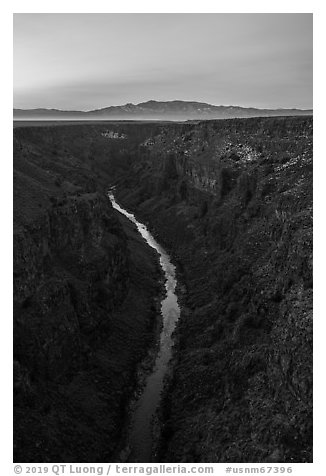 Rio Grande Gorge at sunrise. Rio Grande Del Norte National Monument, New Mexico, USA (black and white)