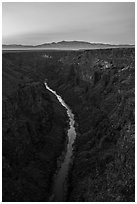 Rio Grande Gorge at sunrise from High Brige. Rio Grande Del Norte National Monument, New Mexico, USA ( black and white)