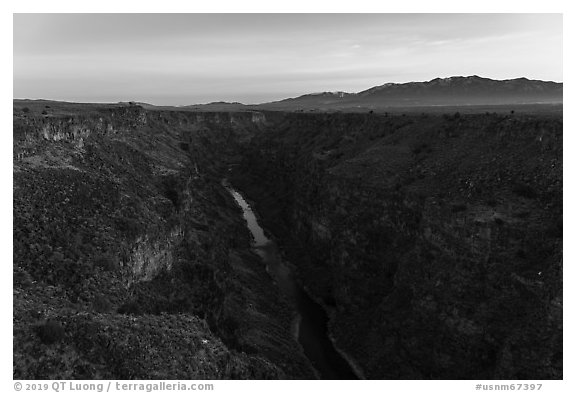 Rio Grande Gorge from Rio Grande Gorge Bridge. Rio Grande Del Norte National Monument, New Mexico, USA (black and white)