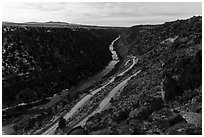 Rio Grande Gorge and road switchbacks. Rio Grande Del Norte National Monument, New Mexico, USA ( black and white)