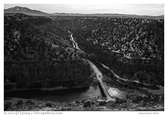 John Dunn Bridge over the Rio Grande. Rio Grande Del Norte National Monument, New Mexico, USA (black and white)