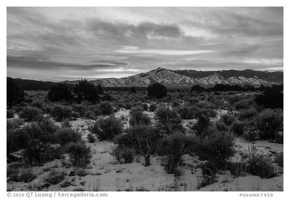 Sangre de Cristo Mountains, winter sunrise. Rio Grande Del Norte National Monument, New Mexico, USA (black and white)