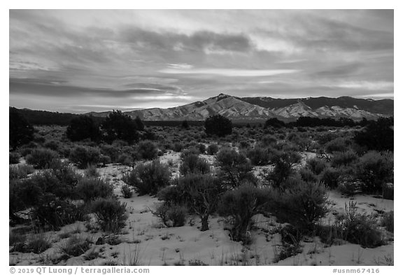 Sangre de Cristo Mountains from Wild Rivers Area, winter sunrise. Rio Grande Del Norte National Monument, New Mexico, USA (black and white)