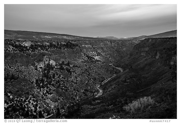 Rio Grande Gorge, sunrise. Rio Grande Del Norte National Monument, New Mexico, USA (black and white)