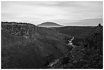 Rio Grande Gorge and Ute Mountain. Rio Grande Del Norte National Monument, New Mexico, USA ( black and white)