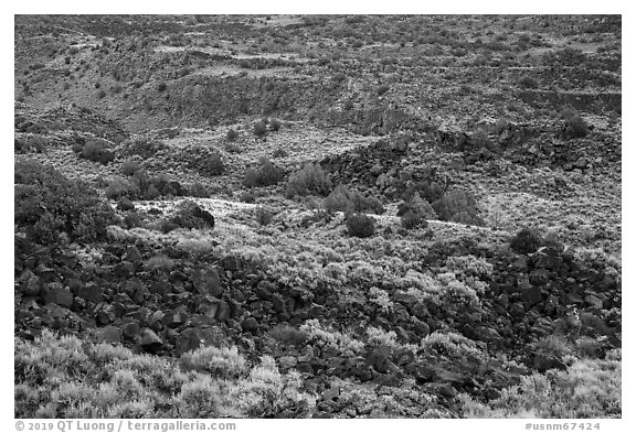 Volcanic rocks and cliffs, Lower Gorge. Rio Grande Del Norte National Monument, New Mexico, USA (black and white)