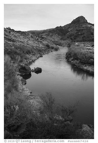 Rio Grande River in Lower Rio Grande River Gorge. Rio Grande Del Norte National Monument, New Mexico, USA (black and white)