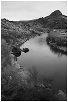 Rio Grande River in Lower Rio Grande River Gorge. Rio Grande Del Norte National Monument, New Mexico, USA ( black and white)
