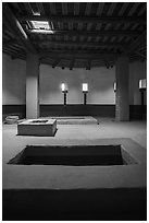 Inside the reconstructed Great Kiva. Aztek Ruins National Monument, New Mexico, USA ( black and white)