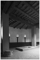 Wnndows and roof inside Great Kiva. Aztek Ruins National Monument, New Mexico, USA ( black and white)