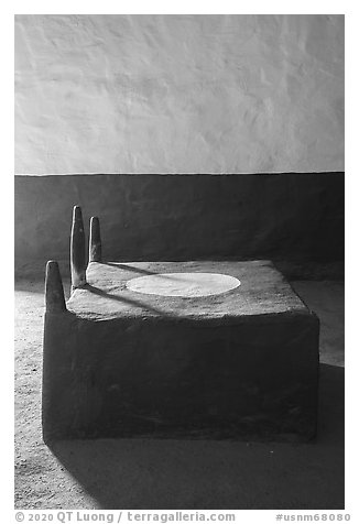 Furniture detail, Great Kiva. Aztek Ruins National Monument, New Mexico, USA (black and white)