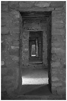 Passageway with doors, West Ruin. Aztek Ruins National Monument, New Mexico, USA ( black and white)