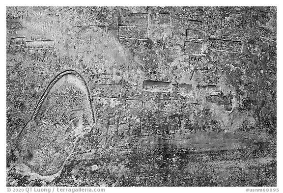 Inscription Rock. El Morro National Monument, New Mexico, USA (black and white)