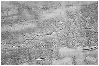 Cursive spanish inscription. El Morro National Monument, New Mexico, USA ( black and white)