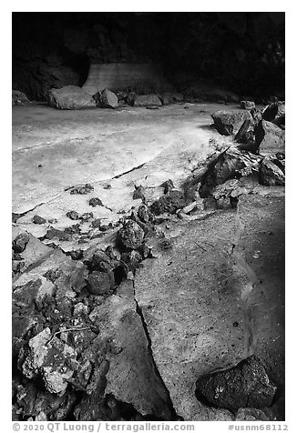 Zuni-Bandera Ice Cave. El Malpais National Monument, New Mexico, USA (black and white)
