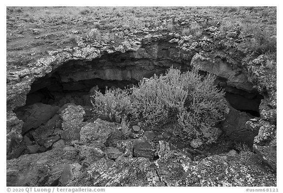 Collapsed lava tube. El Malpais National Monument, New Mexico, USA (black and white)
