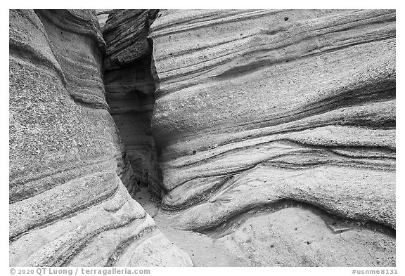 Peralta Tuff slot canyon. Kasha-Katuwe Tent Rocks National Monument, New Mexico, USA (black and white)
