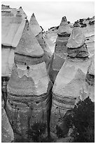 Pumice, ash, and tuff cone rock formations. Kasha-Katuwe Tent Rocks National Monument, New Mexico, USA ( black and white)