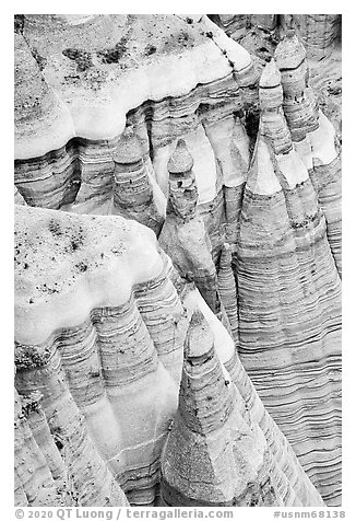 White cliffs and tent rocks. Kasha-Katuwe Tent Rocks National Monument, New Mexico, USA (black and white)