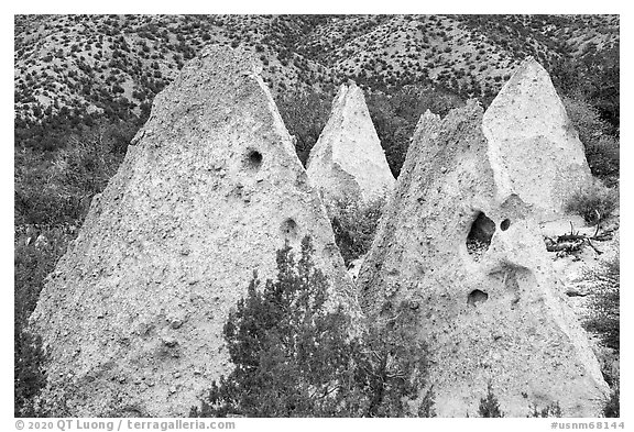 Pyramids of tuff. Kasha-Katuwe Tent Rocks National Monument, New Mexico, USA (black and white)