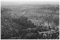 Distant view of Frijoles Canyon in autumn. Bandelier National Monument, New Mexico, USA ( black and white)