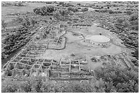 Aerial View in autumn. Aztek Ruins National Monument, New Mexico, USA ( black and white)