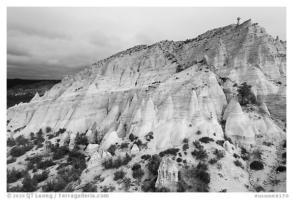 Aerial View of cliff with tent rocks. Kasha-Katuwe Tent Rocks National Monument, New Mexico, USA (black and white)
