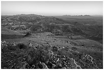 Robledo Mountains and Dona Anna Mountains from Picacho Mountain. Organ Mountains Desert Peaks National Monument, New Mexico, USA ( black and white)