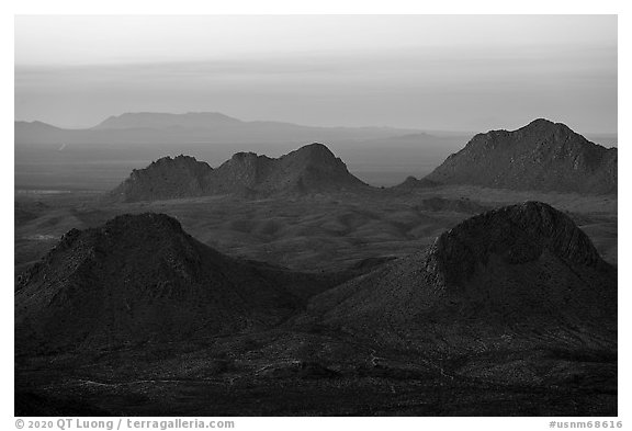 Cluster of Dona Ana mountains peaks at sunset. Organ Mountains Desert Peaks National Monument, New Mexico, USA