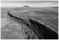 Aerial view of Rio Grande Gorge and Ute Mountain. Rio Grande Del Norte National Monument, New Mexico, USA ( black and white)