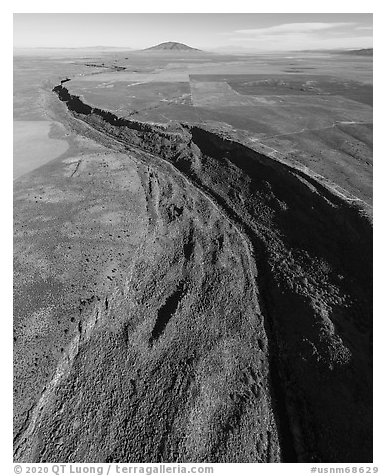 Aerial view of Rio Grande Gorge and Taos Plateau. Rio Grande Del Norte National Monument, New Mexico, USA (black and white)