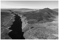 Aerial view of Rio Grande Gorge and Cerro Chiflo. Rio Grande Del Norte National Monument, New Mexico, USA ( black and white)