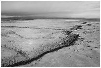 Aerial view of Pinabetal Mesa cut by Rio San Antonio. Rio Grande Del Norte National Monument, New Mexico, USA ( black and white)